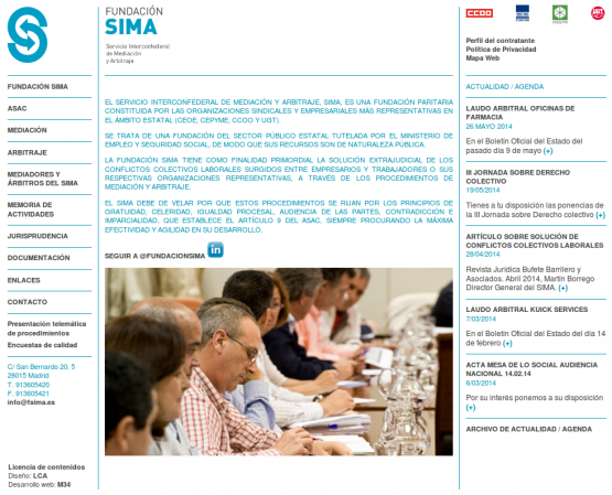 Página de inicio de la Fundación Sima