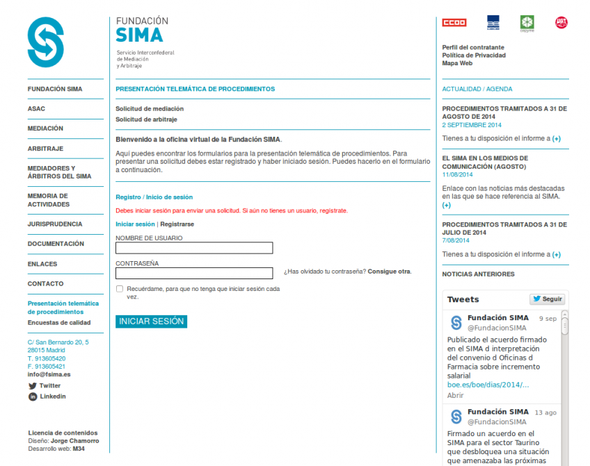 Presentación telemática de procedimientos en Fundación SIMA
