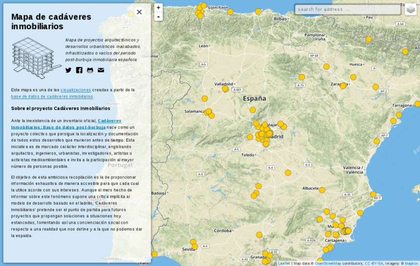 Mapa de la base de datos de Cadáveres Inmobiliarios