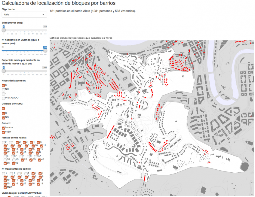 Calculadora de localización de bloques por barrio que necesitan ascensor