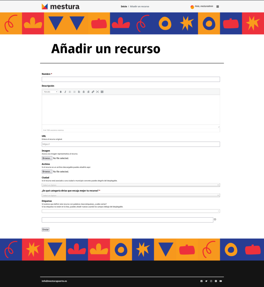 Captura de pantalla del formulario para añadir un recurso en mesturapuerto.es