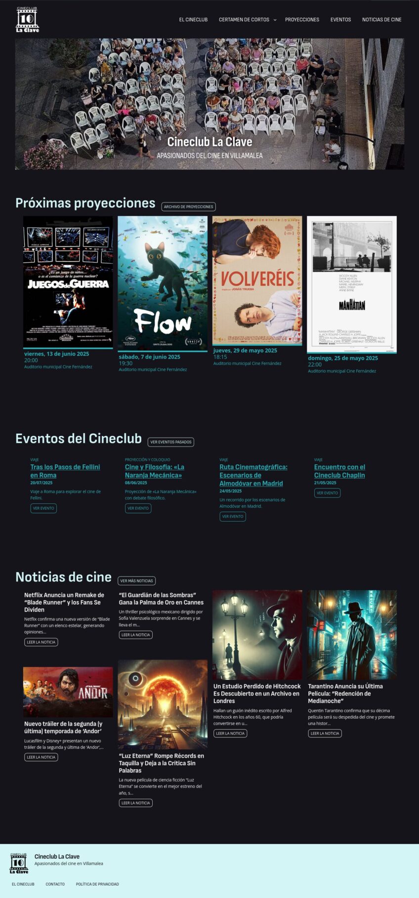 Portada del sitio del Cineclub La Clave