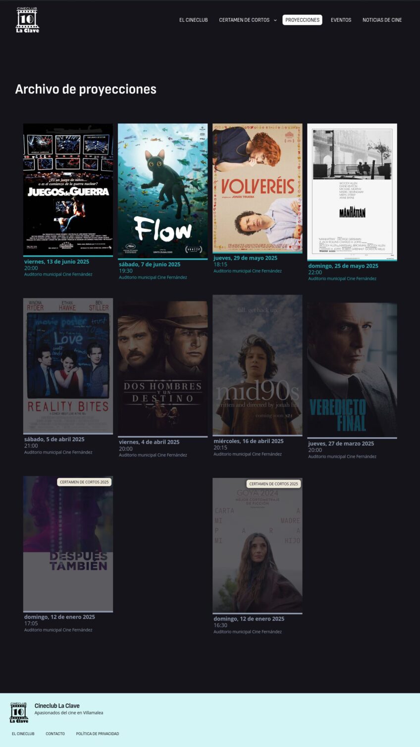 Archivo de proyecciones del sitio del Cineclub La Clave